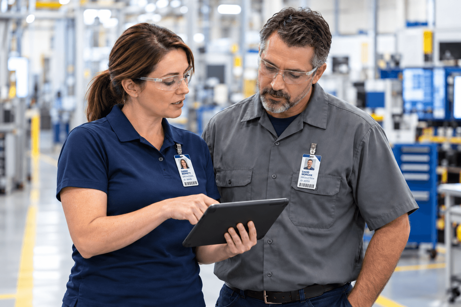 Realistic factory employee ID badges